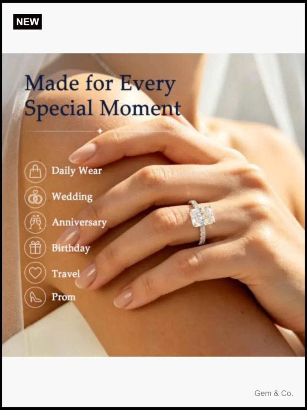 3CT Radiant Cut Moissanite Engagement Ring, VVS1, 925 Sterling Silver
